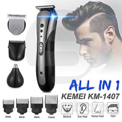 Kemei KM-1407 แบตตาเลี่ยนไร้สาย ตัดแต่งทรงผม โกนหนวด เครื่องมือกรูมมิ่ง โกนหนวด โกนรูขุมขน เครื่องตัดผม 3in1 Electric Trimmer ปัตตาเลี่ยนไร้สาย