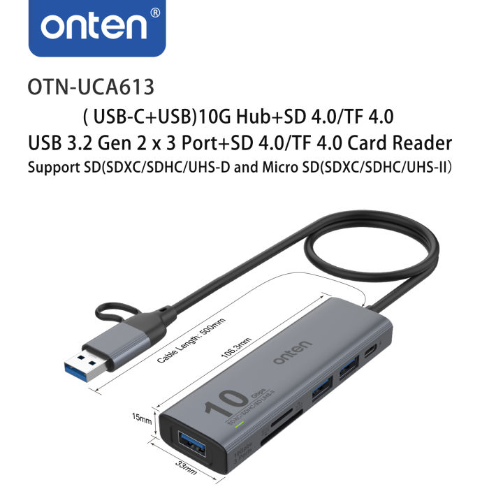 ONTEN Newๆๆ *6 in 1 USB3.2 gen2+Type-c *Support M1 length: 50cm รุ่น OTN-UCA613