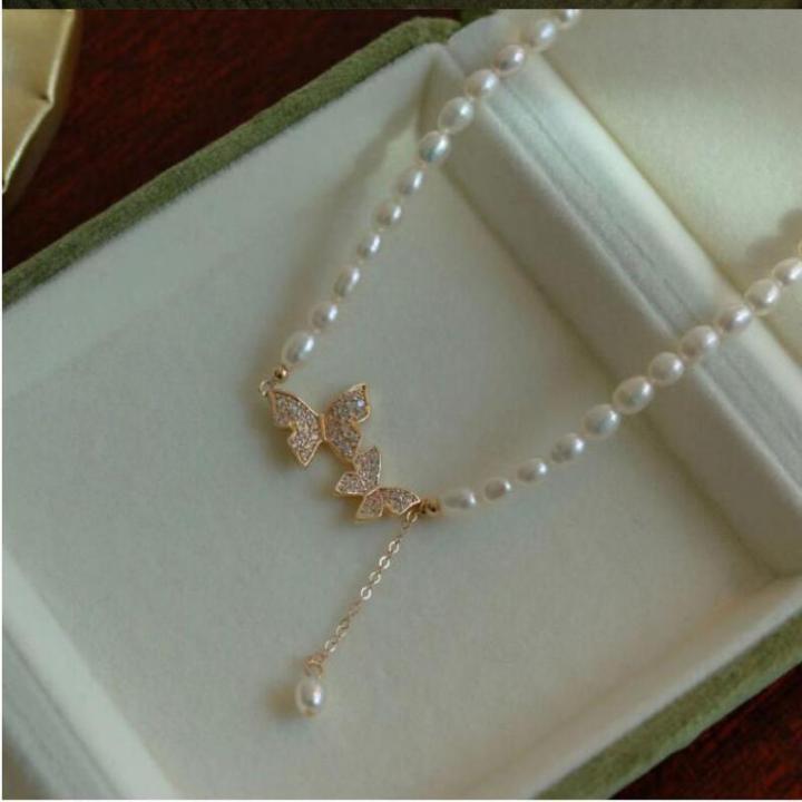 Necklace Butterfly Pearl Necklace Fashion Short Light Luxury Necklace  Summer High-end Collarbone Chain, Gift for Mother and Wife Necklaces