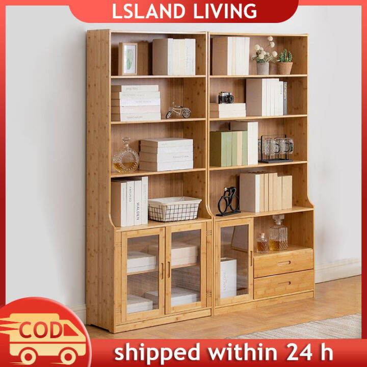 Bookshelf Wood Bookcase Storage Rack Furniture Locker Cabinet with Door ...