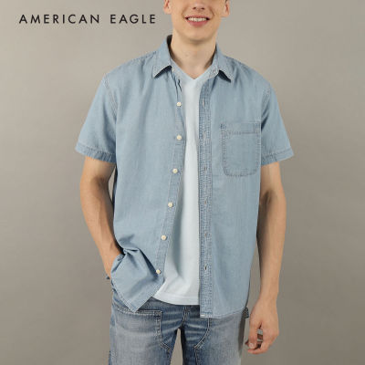 American Eagle Short Sleeve Denim Button-Up Shirt เสื้อเชิ้ต ผู้ชาย เดนิม แขนสั้น (NMSH 015-2394-915)