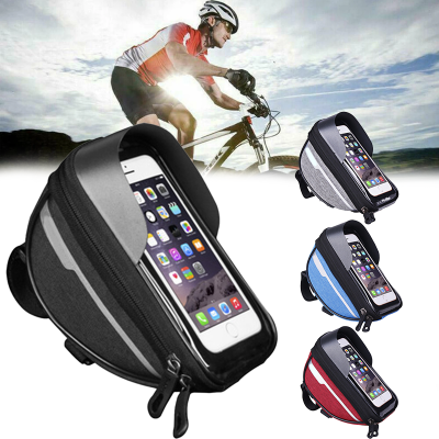 กระเป๋าทรงกระบอกใส่ด้านหน้าเฟรมจักรยานจักรยาน6.4นิ้วหน้าจอสัมผัสมือจับจักรยานกระเป๋าจักรยานที่จับเคสโทรศัพท์มือถือกลางแจ้ง