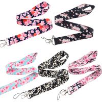 【YF】▦卐✲  Pink Flowers Straps Keychain Lanyard Keys USB ID Card Badge Holder Keycord Necklace Accessories