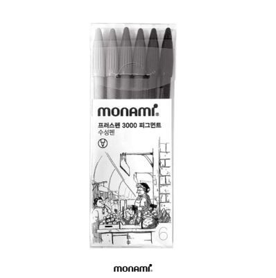 Monami ปากกาสีน้ำ รุ่น Plus Pen 3000 ชุด 6 สี Pigment ปากกาสี (จำนวน 1 กล่อง)