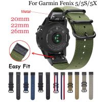 〖Bar watchband〗สายรัดข้อมือไนลอนสายนาฬิกาผ้าใบ26 20 22มม. สำหรับ Garmin Fenix 6X 6 6S Pro 5X 5 5S Plus 3 3HR สายรัดข้อมือปลดเร็วแบบง่าย