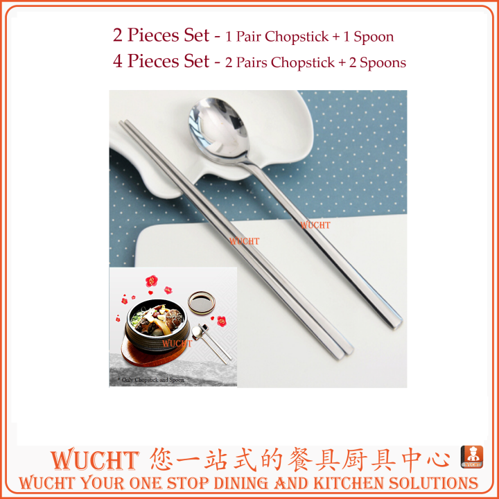2 x Korean Chopstick and Spoon Set Stainless Steel Lazada