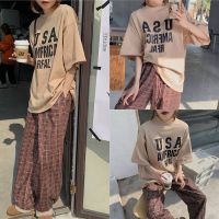 ?FC พร้อมส่ง?เสื้อยืดแขนสั้นสีกากี สกรีนลาย USA ผ้านิ่มเด้ง