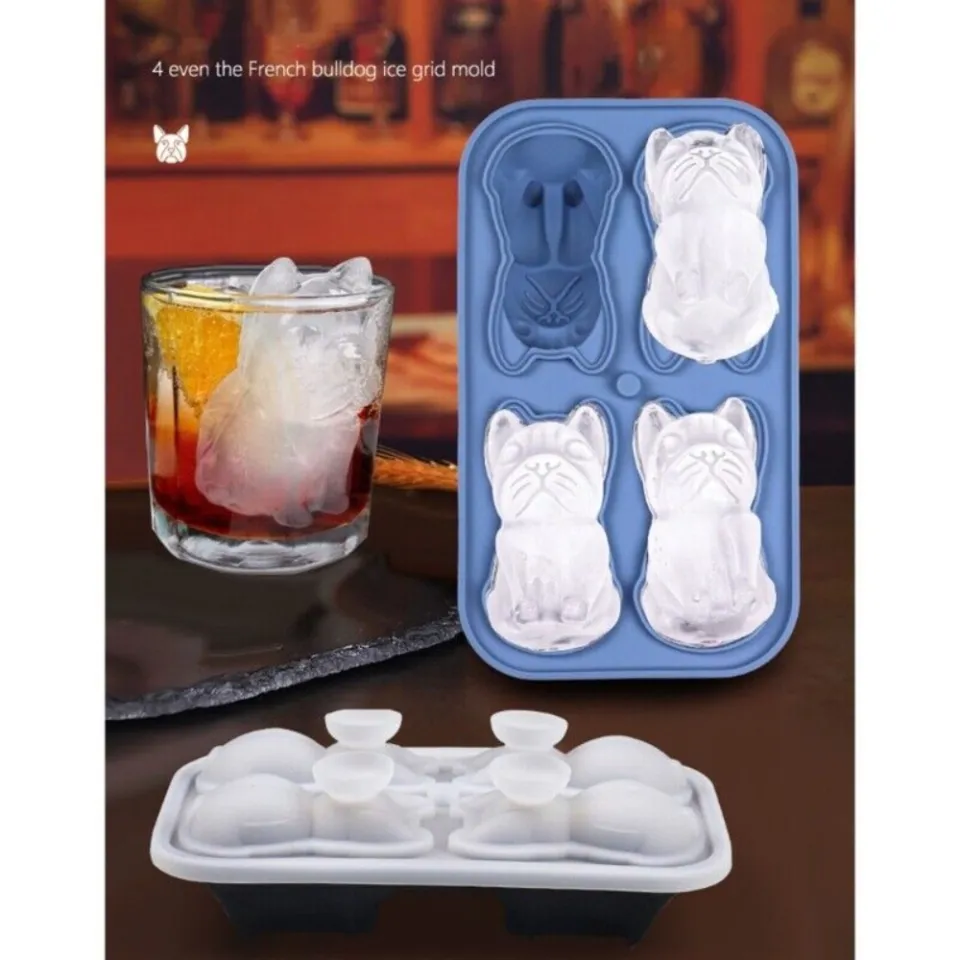 4 Cavity Bulldog Dog Shape Ice Cube Molds Reusable Silicone With