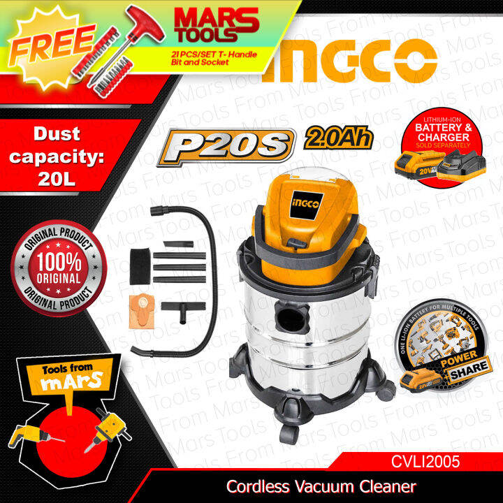 INGCO Cordless Vacuum Cleaner 20V CVLI2005 POWERSHARE•TOOLS FROM MARS