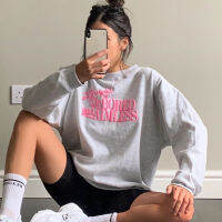 Light Gray Pink Letters Printing Oversized Sweatshirt Women O-neck Warm Winter Tops New 2021 Casual Streetwear Fashion Clothes