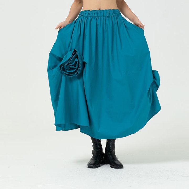 xitao-skirt-solid-color-three-dimensional-large-flower-decoration-skirt