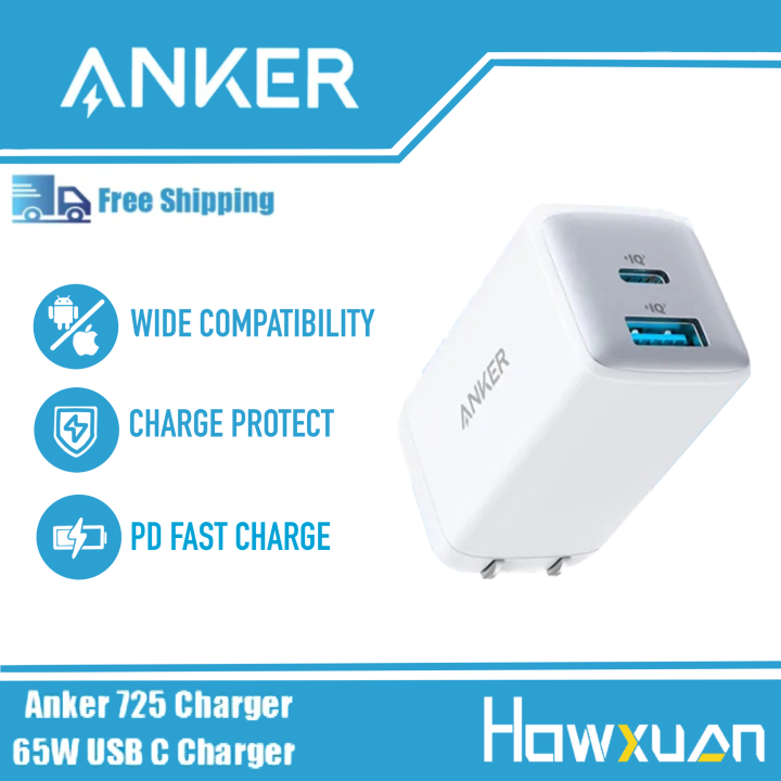 Anker USB C Charger 65W, 725 Charger, Ultra-Compact Dual-Port Foldable  Travel Wall Charger for MacBook Pro/Air, iPad Pro, Galaxy S21/S10, Dell XPS  13, Note 20/10+, iPhone 13/Pro, Pixel, and More 