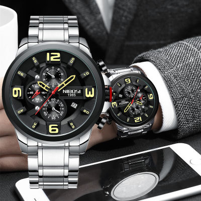 NIBOSI Fashion Mens Watches Top Brand Luxury Big Dial Sport Watch Full Steel Waterproof Business Digital Clock Relogio Masculino