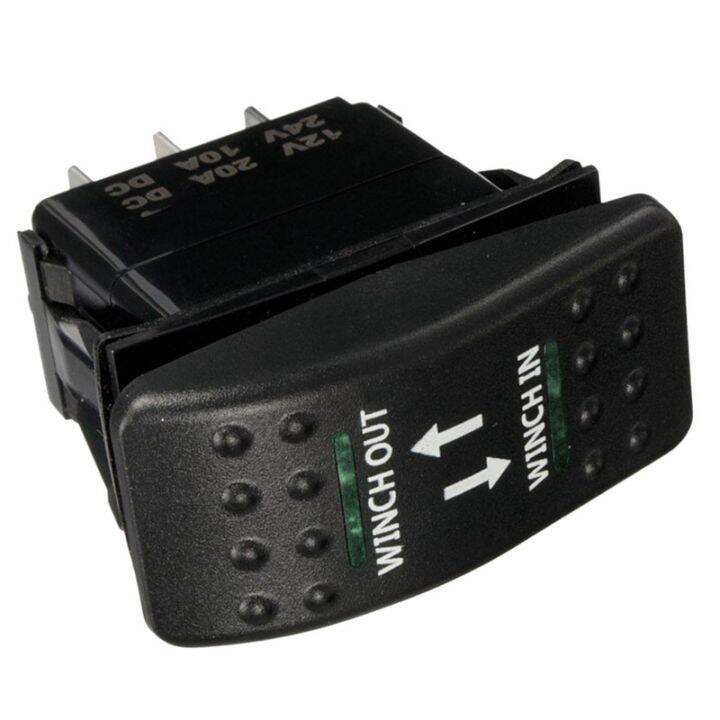 4X 12V 20A Winch in Winch Out ONOFFON Rocker Switch 7 Pin LED Green