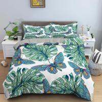 Blue Butterfly Printed Duvet Cover Tropical Leaves Bedding Sets With Pillow Case Luxury Microfiber Bedspread QueenKing Size