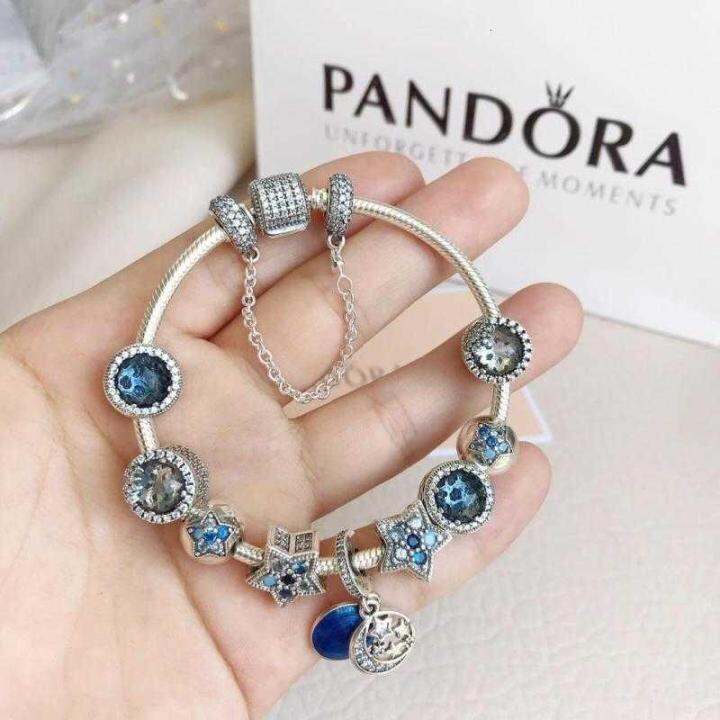 คลังสินค้าพร้อมแฟชั่นpandora-bracelet-canro-starryตาแมวสีฟ้าเงินสเตอร์ลิงสร้อยห่วงโซ่ลายกระดกงูหญิง