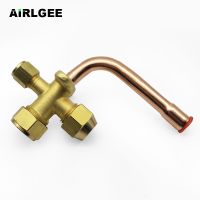 3/8PT Inlet 3Way High Low Pressure Shut off valve 10mm Brass Bend Flare Tube Split Service Valve for Air Conditioner