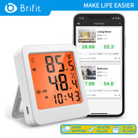 Brifit Hygrometer เครื่องวัดอุณหภูมินาฬิกาบลูทูธอุณหภูมิเครื่องวัดความชื้นเมตรสีส้ม Backlight สำหรับห้องนอนสำนักงานเรือนกระจก