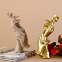 Light Luxury Handheld Rose Ornaments Resin Gesture Sculpture Statue Desktop Decoration Living Room Study Modern Crafts Gift