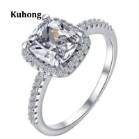 Kuhong แหวนแต่งงานหมั้นคริสตัล Rhinestone ชุบทองขาวเครื่องประดับแหวน