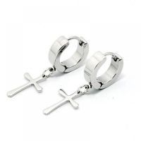 1pair Hypoallergenic Titanium Mens Pendants Earrings Steel Cross