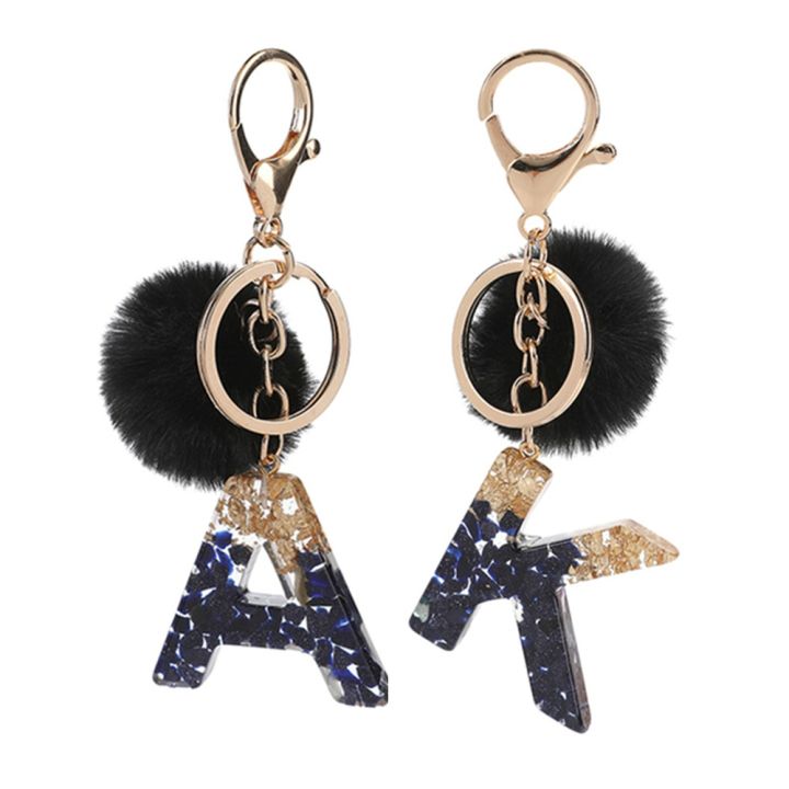 black-pompom-letter-keychain-glitter-gradient-resin-a-z-initials-alphabet-keyring-pendant-women-handbag-phone-decorative-gift