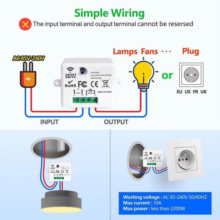 รีเลย์โมดูลรับสัญญาณไร้สายขนาดเล็ก110v-220v-พร้อมรีโมทคอนโทรลขนาดเล็กสำหรับไฟ-led-พัดลมโคมไฟปุ่มหมุนเปิดปิดไฟใหม่-rf433mhz