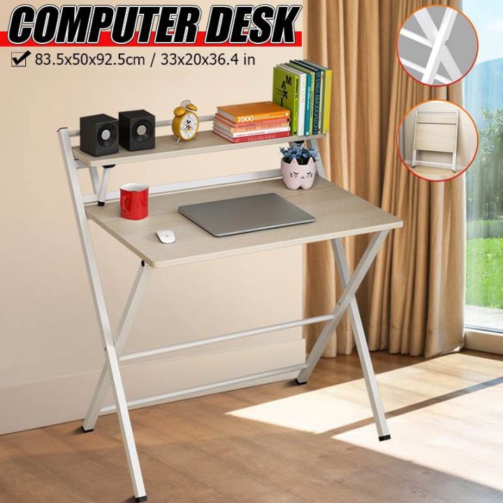 ปังปุริเย่-โต๊ะทำงานไม้-พร้อมชั้นวาง-ไม่ต้องประกอบ-80x50x92cm-โต๊ะคอม-โต๊ะพับ-โต๊ะทำงาน-foldable-computer-desk-พร้อมส่ง-โต๊ะ-ทำงาน-โต๊ะทำงานเหล็ก-โต๊ะทำงาน-ขาว-โต๊ะทำงาน-สีดำ