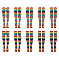 20X Colorful Rainbow Striped Socks Over the Knee Clown Striped Costume High Stockings for Halloween Cosplay Parties