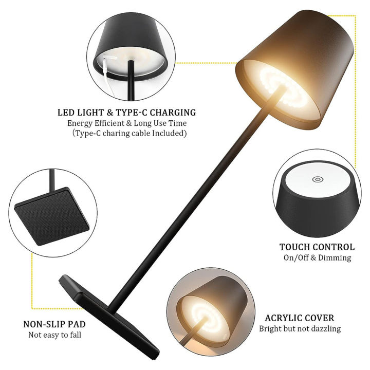 zir-mall-โคมไฟตั้งโต๊ะ-led-ไร้สายแบบชาร์จไฟได้โคมไฟอลูมิเนียมหรี่แสงได้เหมาะสำหรับไฟในร่มและกลางแจ้งสีดำ