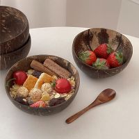 ETXNatural Coconut Bowl Wooden Handmade Coconut Bowls for Eating Tableware Fork Spoon for Dessert Fruit Salad Mixing Rice