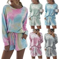 ♈⊙✗ Tie Dye Pajamas Set Ladies Loungewear Pajamas 2 Piece Casual Fashion Set