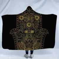 Black golden flower leaf 3D hooded blanket wearable flannel thin blanket Cloak