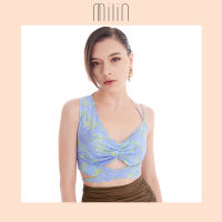 [MILIN] Wrap tie back asymmetrical shoulder ruched printed cropped top เสื้อครอปลายพิมพ์แต่งรูดพร้อมสายไขว้หน้าและผูกด้านหลัง Alder top