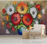 ㍿✵ↂ Custom wallpaper hand-painted oil painting flower vase flower arrangement wall-high-grade waterproof material