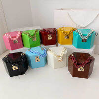 PVC candy color dinner box bag female 2021 mini portable cosmetic box portable chain one shoulder bag