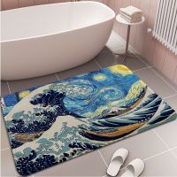 Van Gogh Art Painting Printed Diatom Mud Floor Mat Bathroom Decorative Carpet Anti-slip Living Room Kitchen Welcome Door Mat