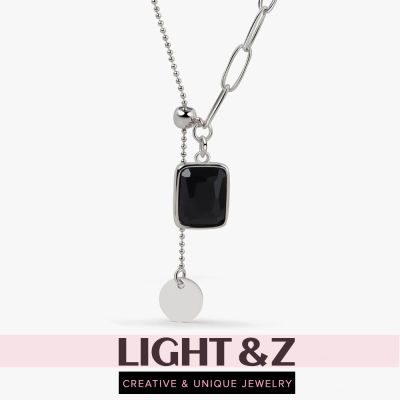 LIGHT & Z Cold Wind Lady สร้อยคอจี้ Titanium Steel Geometric Black Agate Trendy Jewelry