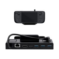 6 In 1 Dock Station Hub Stand พร้อม RJ45 LAN Port 4K 60Hz สำหรับ Steam Deck/Nintendo Switch/Switch OLED-สีดำ