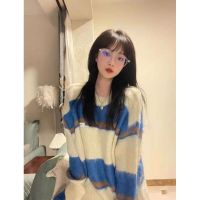 Soft waxy bump color stripe languid is lazy wind sweater knit female relaxed joker languid is lazy wind of autumn new fund pure to coat