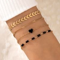 Tocona 4pcs/sets New Trendy Black Heart Chain Bracelets for Women Charms Bead Leaf Adjustable Bohemian Jewelry Accessories 10107 Wireless Earbuds Acce