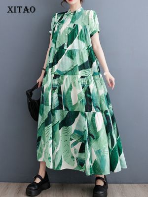 XITAO Dress Patchwork Print Causal Women Elegant Dress