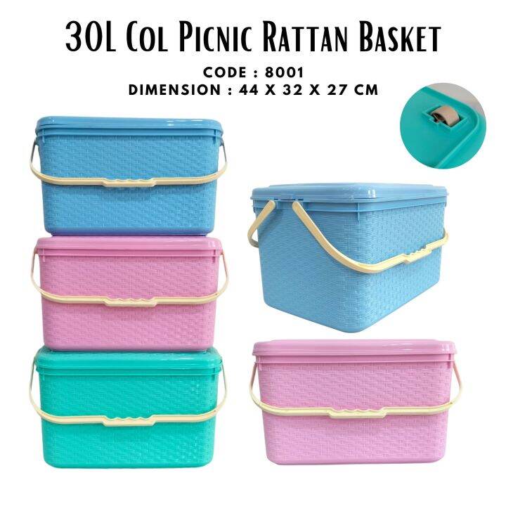 [ON HAND] 30L COLORED RATTAN PICNIC BASKET / PICNIC BAG / PLASTIC