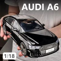 1:18 Audis A6L โมเดลรถอัลลอยชุดสะสมโลหะหล่อจากโลหะรถของเล่นแบบจำลองเสียงและแสงดึงถอยหลังสำหรับเป็นของขวัญเด็ก