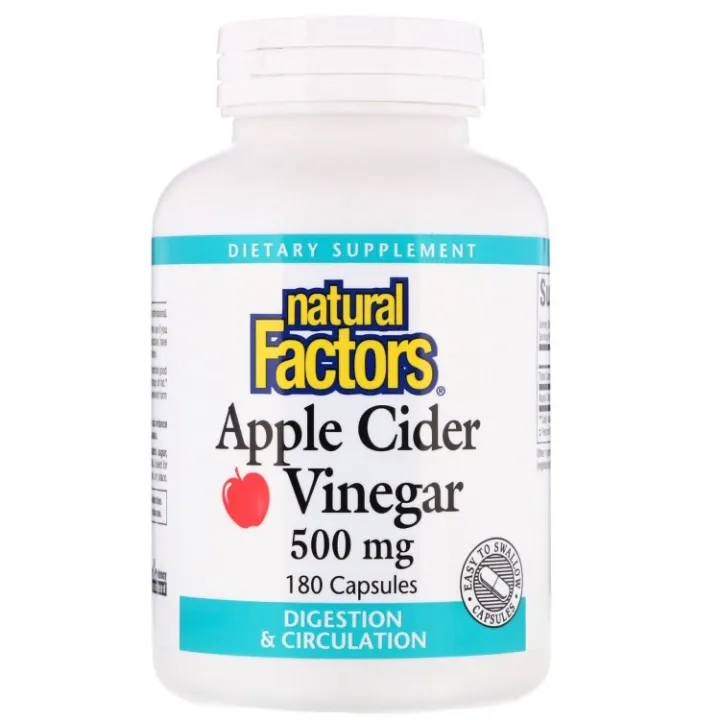 Natural Factors Apple Cider Vinegar 500mg, 180 capsules (Expiration