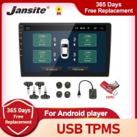 Jansite ระบบควบคุมแจ้งเตือนแรงดันลมยางรถ TPMS USB สำหรับผู้เล่นรถเตือนอุณหภูมิพร้อมเซ็นเซอร์สี่ตัว