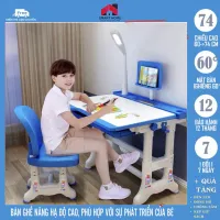 Bàn ghế học chống cận chống gù bàn thông minh có điều chỉnh chiều cao góc nghiêng cho bé có giá sách ngăn kéo B02 Xanh