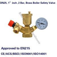 DN25 1” inch 3 Bar Brass Boiler Safety Group Set Complete Pressure Relief Valve Air Vent Safety Valve With Pressure Gauge Plumbing Valves