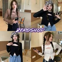 Zero SHOP?พร้อมส่ง? (Zero-70306)เสื้อไหมพรมแขนสั้น ดีเทลกระดุมด้านหน้า เปิดอกเล็กๆคิ้วน่าใส่มาก