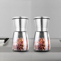 QTCF-2pcs Manual Spice Salt And Pepper Grinder Set Stainless Steel Pepper Mills Kitchen Accessories Cooking Tool Portable